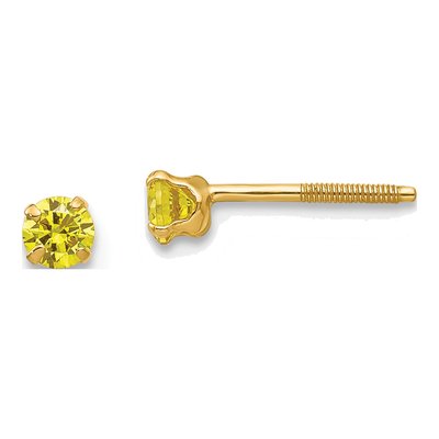 14K Yellow Gold Girls' November Birthstone Stud Earrings