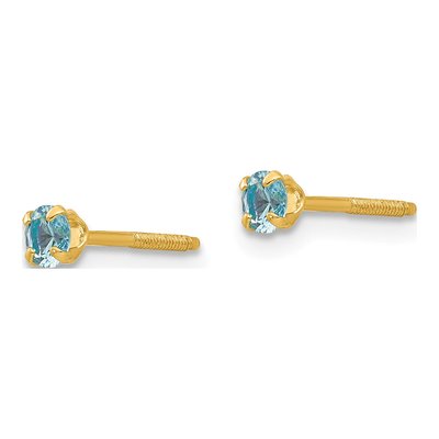 14K Yellow Gold Girls' Blue Zircon December Birthstone Stud Earrings – view 3