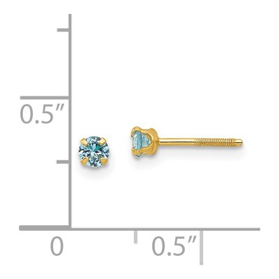 14K Yellow Gold Girls' Blue Zircon December Birthstone Stud Earrings – view 5
