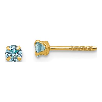 14K Yellow Gold Girls' Blue Zircon December Birthstone Stud Earrings