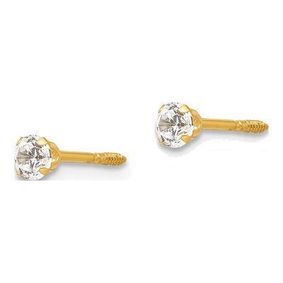 14K Yellow Gold 3mm Round CZ Stud Earrings – view 3