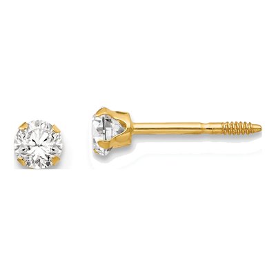 14K Yellow Gold 3mm Round CZ Stud Earrings