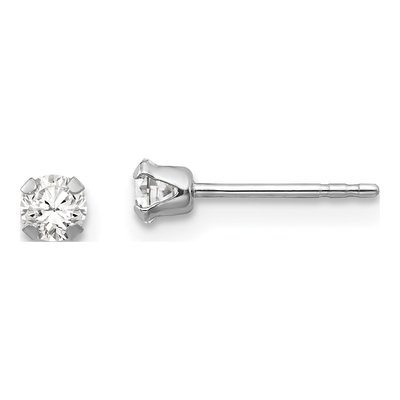 14K White Gold 3mm Round CZ for Girls Stud Earrings
