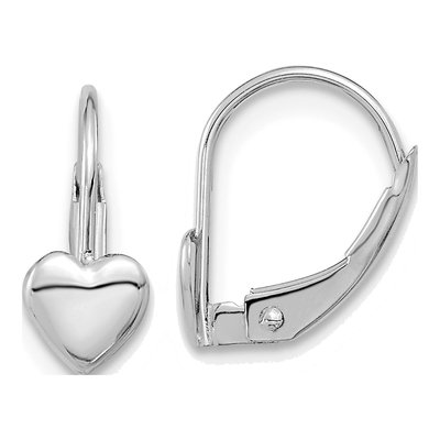 14K White Gold Heart Leverback Earrings