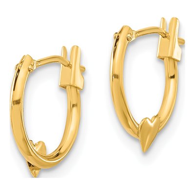 14K Yellow Gold 9mm Heart for Girls Hoop Earrings – view 3
