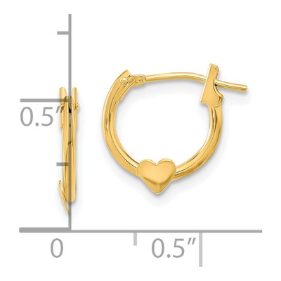 14K Yellow Gold 9mm Heart for Girls Hoop Earrings – view 5