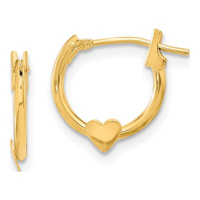 14K Yellow Gold 9mm Heart for Girls Hoop Earrings