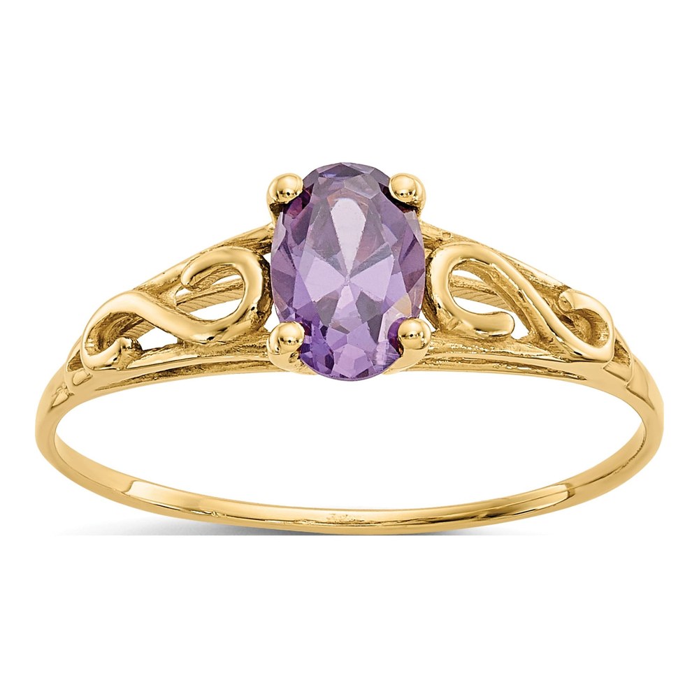 14K Yellow Gold Girls' Amethyst Birthstone Ring