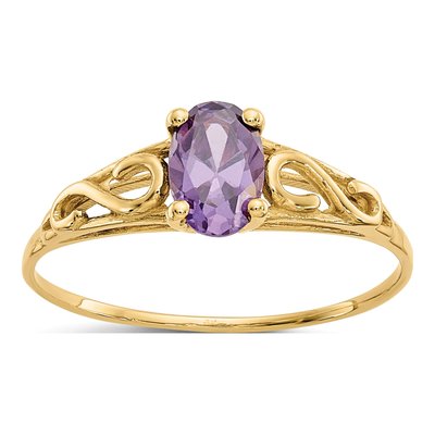 14K Yellow Gold Girls' Amethyst Birthstone Ring