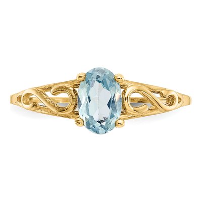 14K Yellow Gold Girls' Aquamarine Birthstone Ring – view 5