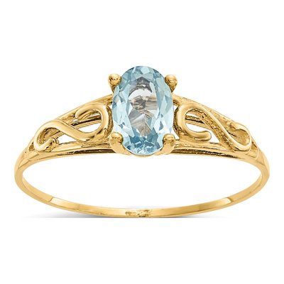 14K Yellow Gold Girls' Aquamarine Birthstone Ring