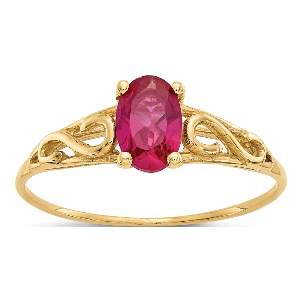 14K Yellow Gold Lab-Created Ruby Girls' Birthstone Ring