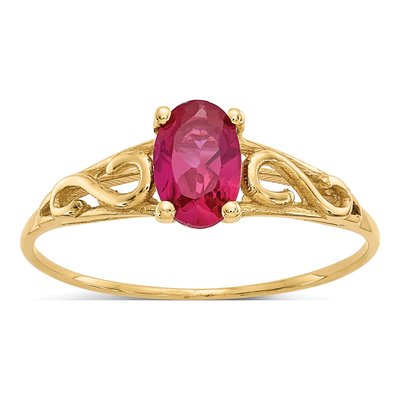 14K Yellow Gold Lab-Created Ruby Girls' Birthstone Ring