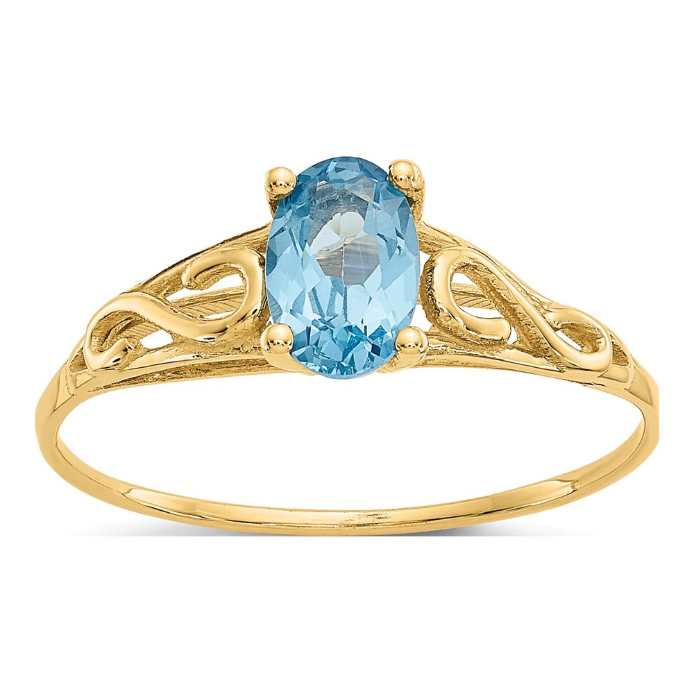 14K Yellow Gold Girl's Blue Zircon Birthstone Ring