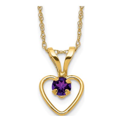 14K Yellow Gold Amethyst Girls' Heart Pendant Necklace