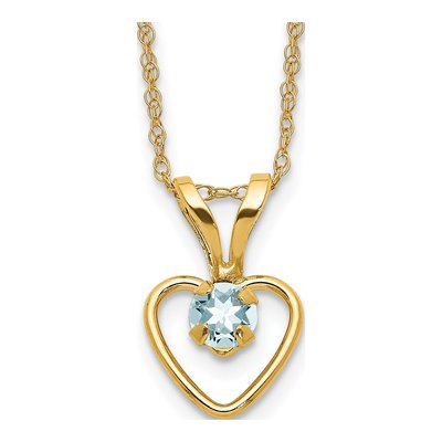14K Yellow Gold Aquamarine Girls' Heart Pendant Necklace