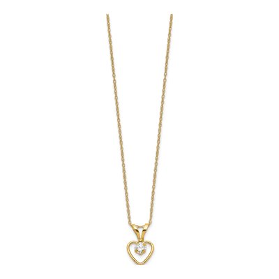 14K Yellow Gold White Topaz Girls' Heart Pendant Necklace – view 2