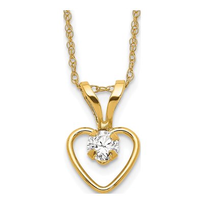 14K Yellow Gold White Topaz Girls' Heart Pendant Necklace