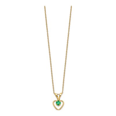 14K Yellow Gold Emerald Girls' Heart Pendant Necklace – view 2