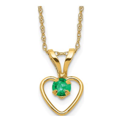 14K Yellow Gold Emerald Girls' Heart Pendant Necklace