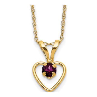 14K Yellow Gold Rhodolite Garnet Heart Pendant Necklace