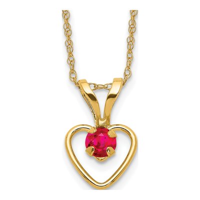 14K Yellow Gold Ruby Heart Birthstone Pendant Necklace
