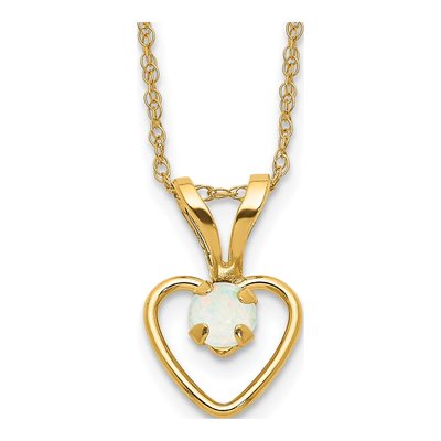 14K Yellow Gold Opal Girls' Heart Pendant Necklace