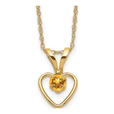 14K Yellow Gold Citrine Girls' Heart Pendant Necklace