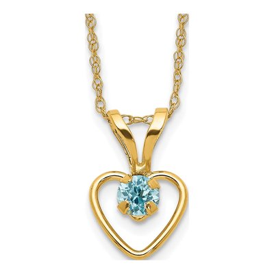 14K Yellow Gold Swiss Blue Topaz Girls' Heart Pendant Necklace