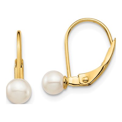 14K Yellow Gold Freshwater Cultured Pearl Leverback Earrings