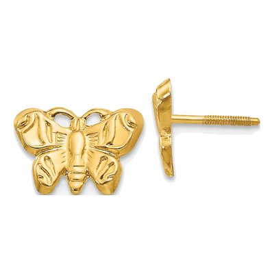 14K Yellow Gold Butterfly Screwback Stud Earrings