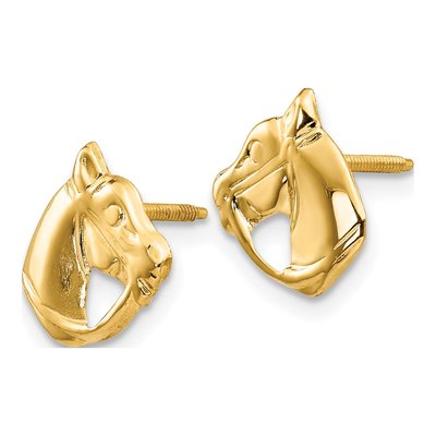 14K Yellow Gold Horse Head Screwback Stud Earrings – view 3
