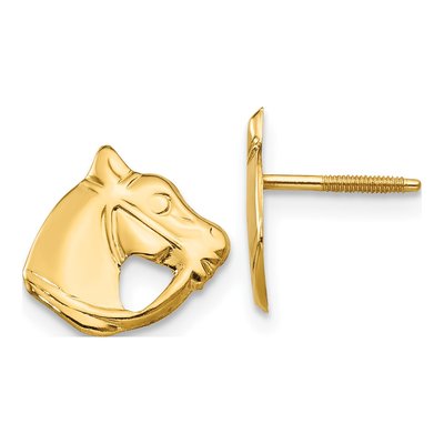 14K Yellow Gold Horse Head Screwback Stud Earrings