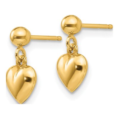 14K Yellow Gold Puffed Heart Dangle Earrings – view 3