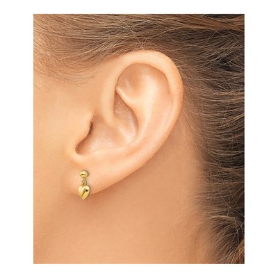 14K Yellow Gold Puffed Heart Dangle Earrings – view 4