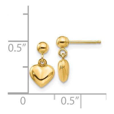 14K Yellow Gold Puffed Heart Dangle Earrings – view 5