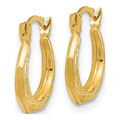 14K Yellow Gold 13mm Textured Hoop Earrings – view 3