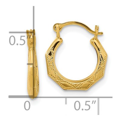 14K Yellow Gold 13mm Textured Hoop Earrings – view 4