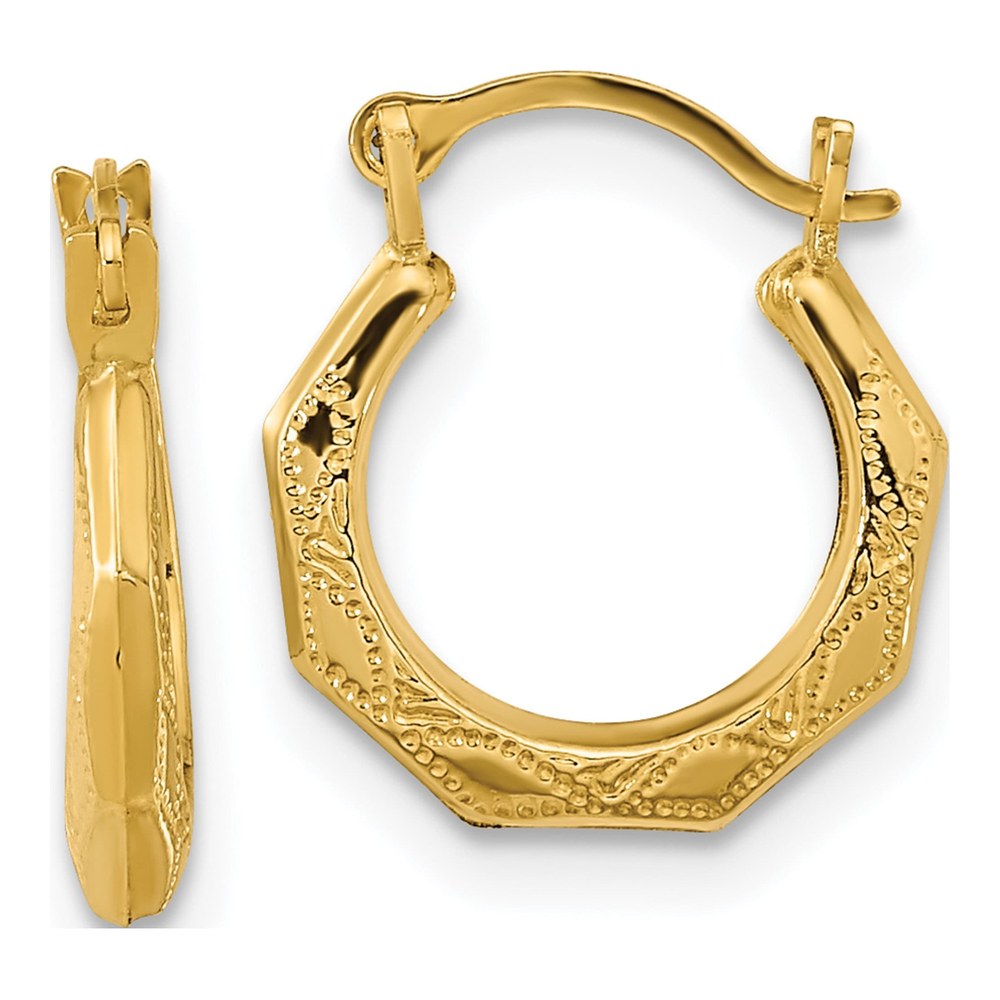 14K Yellow Gold 13mm Textured Hoop Earrings