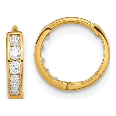 14K Yellow Gold 11mm CZ Huggie Hoop Earrings