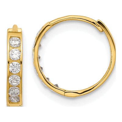 14K Yellow Gold 11mm CZ Huggie Hoop Earrings