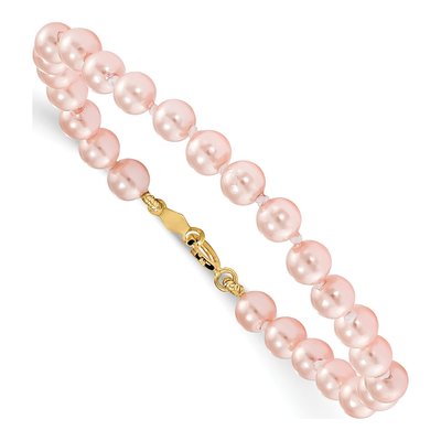 14K Yellow Gold Simulated Pearl Girls' Bracelet