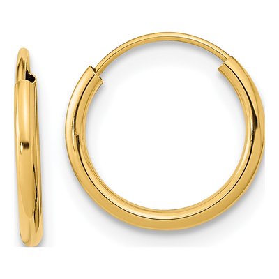 14K Yellow Gold 12mm Endless Hoop Earrings