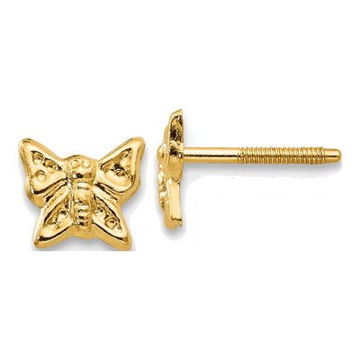 14K Yellow Gold Butterfly Screwback Stud Earrings