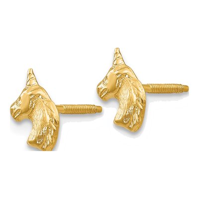 14K Yellow Gold Unicorn for Girls Stud Earrings – view 3