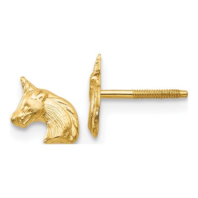 14K Yellow Gold Unicorn for Girls Stud Earrings