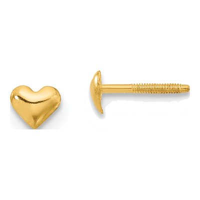 14K Yellow Gold Heart for Girls Stud Earrings