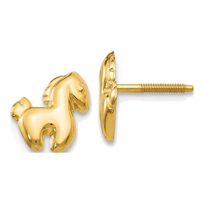14K Yellow Gold Pony Screwback Stud Earrings