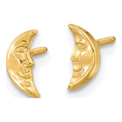 14K Yellow Gold Moon Face Screwback Stud Earrings – view 3