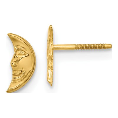14K Yellow Gold Moon Face Screwback Stud Earrings